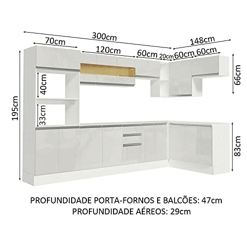 Cozinha Completa 100% MDF Madesa Smart Modulada de Canto - Frentes Branco Brilho