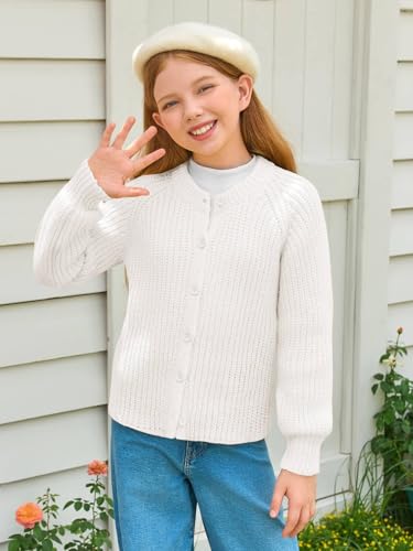 Haloumoning Girls Cardigan Button Down Long Sleeve Chunky Knit Sweater Fall Cute Outerwear Coat 5-14Y2