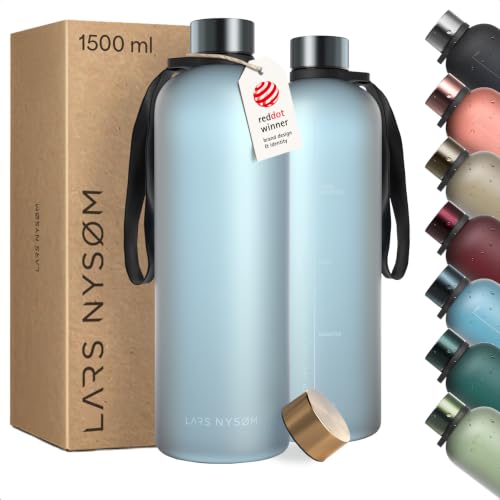 Image of LARS NYSOM Water Bottle 51oz | Drinking Bottle 1.5Liter | Ultralight Tritan Sports Flask leak-proof | Ideal for sports, office, yoga | 2 lids included (Sky Blue, XL 50.7oz)