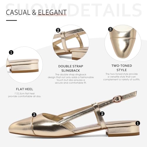 Slingback Flats for Women Two Toned Double Strap Block Low Heel Flats Classic Womens Sandals Comfortable Dressy2