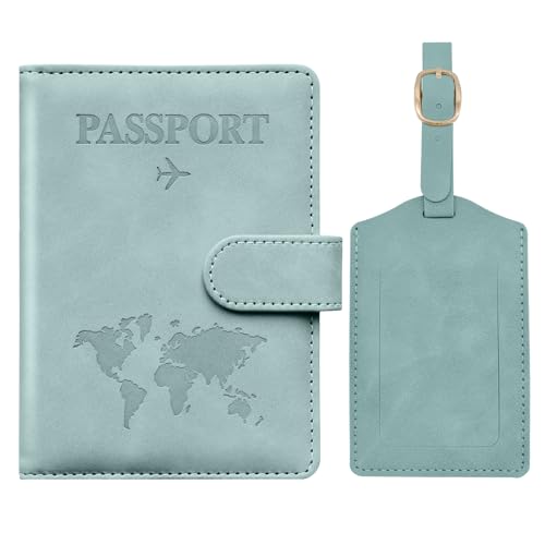 Toctax Reisepasshülle und Kofferanhänger Set, Passport Hülle mit RFID-Blocker, Reisepass Organizer, Reisepass Hülle für Damen und Herren, Passport Cover für Travel Essentials (Hellblau)