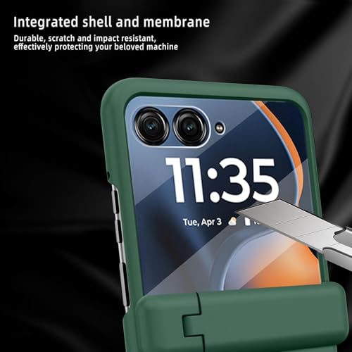 Image of Kapa Textured Grip with Stand Hinge Protection Back Cover for Moto Razr 60 /50 | with [Inbuilt Glass] Full Body Shockproof Hard Back Case (Green)