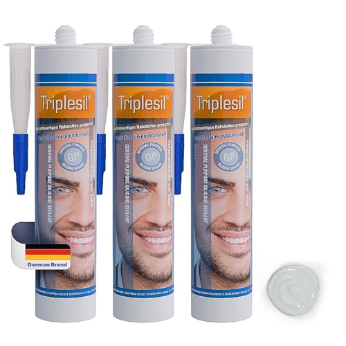 Triplesil Premium Silikon Dichtstoff – 3 ×310 ml Sanitärsilikon für fenster, Bad & Küche –Wasserbeständig–zum Abdichten-DIY Dichtmasse Innen & außenbereich (3x Transparent)