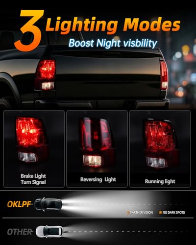 Image of OKLPF Rear Brake Tail Light Compatible With Dodge Ram 1500 2500 3500 2009-2018,Ram 1500 Classic 2019-2024,Included Bulbs,Replace Smoked Red Taillight Assembly fit Factory Halogen Trims Only