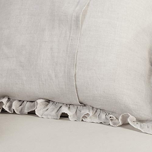 King Linens 100% French Linen Throw Pillow Covers - Set Of 2 - Washed Flax Decorative Ruffled Square Cushion Cover Solid Color Soft Breathable - Linen, 18'' X 18'' #TOP5