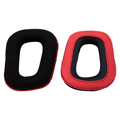 Almohadillas para auriculares de repuesto para Logitech G35, G935, G933S, G933, G930, G635, G633S, G633, G533, G433, G432, G431, G430, G332, G233, G231, G230 - Almohadillas de tela de malla y espuma viscoelástica - Rojo/Negro miniatura 5