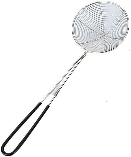 Silverware Flatware Set, 1/4/6/8/10/12 Pieces Large Stainless Steel Wire Drain Home Kitchen Fried Food Filter Hotel Restaurant Long Plastic Handle Hot Pot Net(Black,10 Pieces)