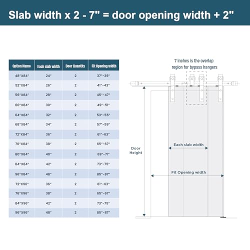 96''×84'' 5 Glass Bypass Manufactured Wood Barn Door with Installation Hardware Kit
