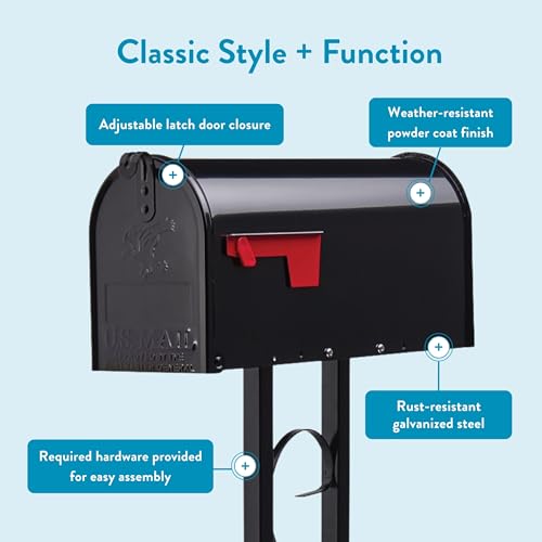 Buzón exterior de acero resistente a la intemperie con poste incluido en color negro 6