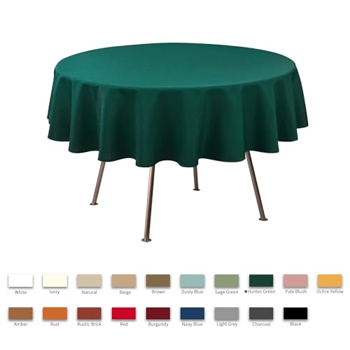 Image of maxmill Round Tablecloth Weaved Texture Design Spill-Proof Wrinkle Free Soft Christmas Table Cloth for Circular Table Cover, for Dining Room Banquet Parties Holiday Dinner, 70 Inch Hunter Green