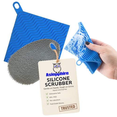 Image of Silicone Dish Sponge Dish Scrubber (Oval and Square) - Dual-Sided, Food Grade Silicone Sponges for Dishes and Housecleaning 2-Pack