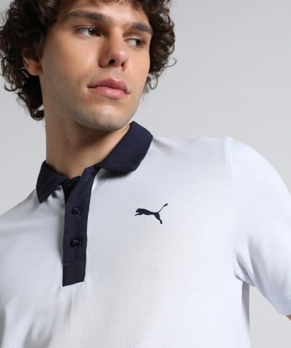 Image of Puma Men Cotton Solid Regular Fit Polo T-Shirt for Both Sporty Outings and Casual Daywear