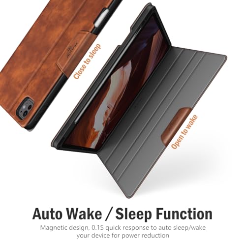 Image of Antbox for iPad Pro 11 Inch Case M5 2025 /M4 2024 Vegan Leather, Brown | Built-in Pencil Holder, Fully Supports Pencil Pro /USB-C, Auto Sleep /Wake Function