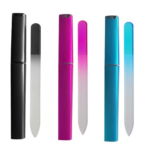 3 Piezas Lima de Uñas de Cristal Profesional, Doble Cara, Con Estuche para Uso Doméstico y de Salón