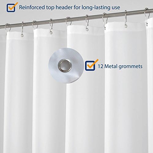 N&Y HOME Extra Long Fabric Shower Curtain or Liner 72 x 94 inch, Hotel Quality, Washable, White Bathroom Curtains with Grommets, 72x94