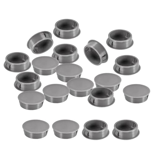 Image of uxcell 1-3 /16 inch Plastic Hole Plugs, 26Pcs Flush Type Panel Round Snap in Fastener Knockout Locking Plugs for Furniture Insert End Caps Panels, Gray