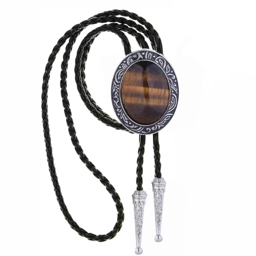 Image of HUABOLA CALYN Bolo Tie for Men Women, Native American Rodeo Cowboy Turquoise /Scorpion /Tiger Eye /Black Agate Leather Necktie