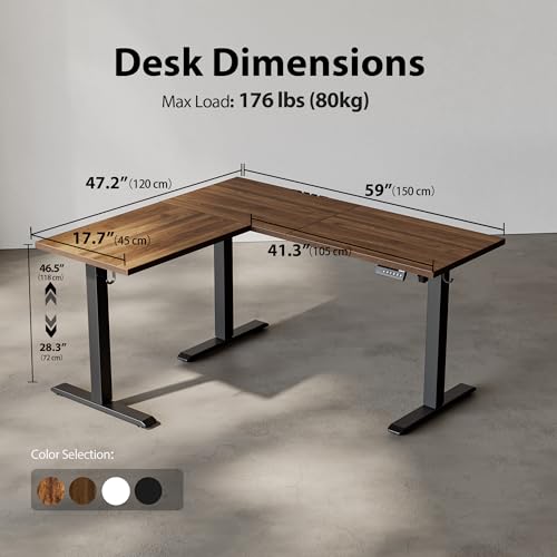 Image of Agilestic L Shaped Standing Desk Adjustable Height, 59 Inch, Dark Walnut