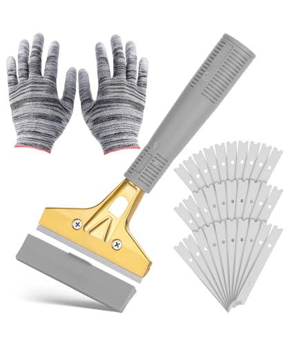 Bates- Razor Blade Scraper Tool, 4 Inch, Floor Razor Scraper Tool with 30 Extra Carbon Steel Blades and a Pair of Safety Gloves