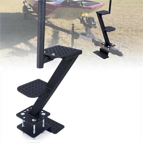Marchepied universel pour remorque avec poignée de sécurité, design antidérapant en acier au carbone pour embarquer en toute sécurité sur les remorques de bateaux, basses, pontons