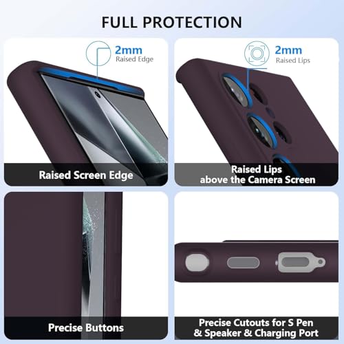 Image of DIZORO for Samsung Galaxy S23 Ultra Phone Case Liquid Silicone, Cute Thin Slim Soft Rubber TPU Plain Smooth Gel Back Cover for Women Girl Men, Matte Solid Protective & Shockproof Bumper Deep Purple.