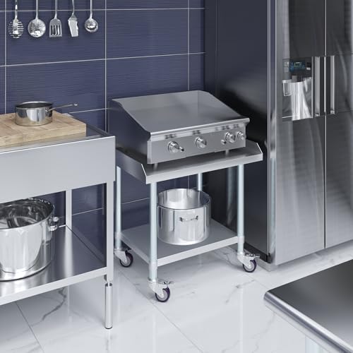 Image of AmGood Stainless Steel Equipment Stand with Undershelf + Casters, Heavy Duty, Commercial Grade, NSF Certified (24 inch Width x 30 inch Length + Casters)