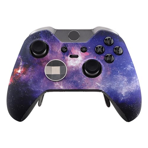 eXtremeRate Obere Hülle für Xbox One Elite Controller, DIY-Ersatz Vorder Gehäuse mit Thumbstick Akzent-Ringe Case Cover Ersatzteil Set für Xbox One Elite 1 Controller Modell 1698-Nebel Galaxis