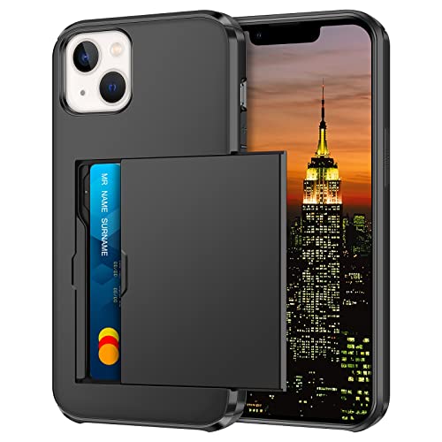 Coolden for iPhone 14 Case Wallet Case Armor Shockproof Case Heavy Duty Protective Case Hard PC Back Soft TPU Bumper Card Holder Slot Wallet Case Cover for iPhone 14 Phone Case (Black)
