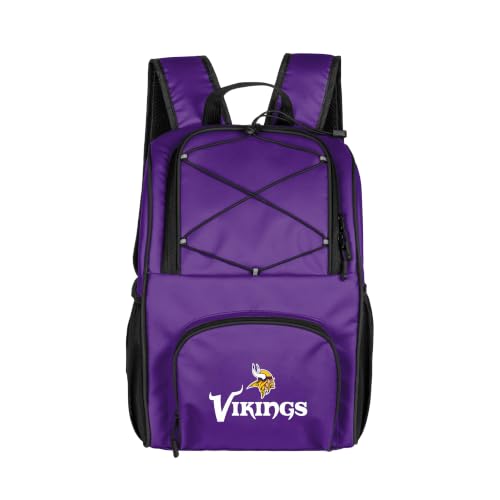 FANMATS NFL Minnesota Vikings 24 Can Flex Backpack Cooler — Leak-Proof Lining | 24 Can Capacity | Team Color | Shoulder Straps for Easy Carry