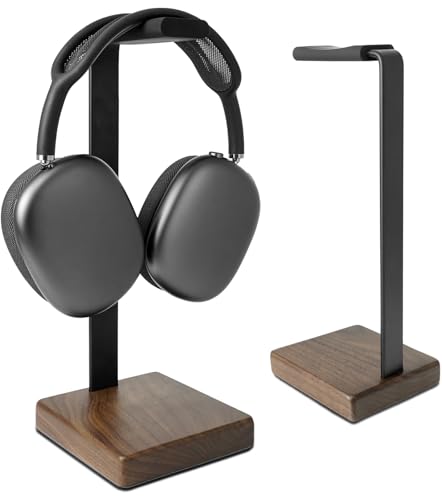 GEVO Headphone Stand Headset Holder - Headset Metal Mount Rack for Desk with Walnut Wooden Square...