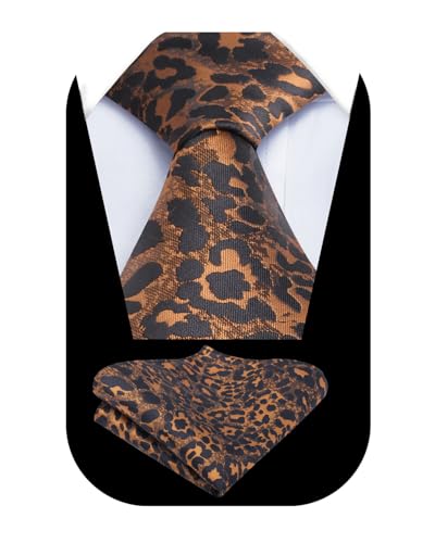 Image of Alizeal Men's Leopard Print Tie Set 3.15'' Necktie with Pocket Square Gift Box for Wedding and Fashion Occasions