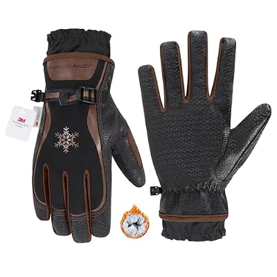 HANDLANDY Winter Work Gloves for Men Women, 3M Thinsulate Insulated, Waterproof Thermal Touchscreen Warm Grip Gloves for Cold Weather, Skiing, Snowboarding, Hiking (Brown, Medium)