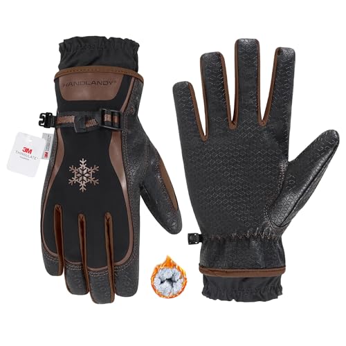 HANDLANDY Winter Work Gloves for Men Women, 3M Thinsulate Insulated, Waterproof Thermal Touchscreen Warm Grip Gloves for Cold Weather, Skiing, Snowboarding, Hiking (Black Brown, XL)