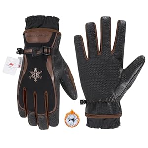 HANDLANDY Winter Work Gloves for Men Women, 3M Thinsulate Insulated, Waterproof Thermal Touchscreen Warm Grip Gloves for Cold Weather, Skiing, Snowboarding, Hiking (Black Brown, XL)