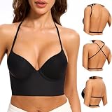 BUBBLEFOX Reggiseno Schiena Scoperta-Reggiseno Invisibile Senza Cuciture Schiena Scoperta - Leggermente Imbottito Multifunzione Halter(Black, 2B)