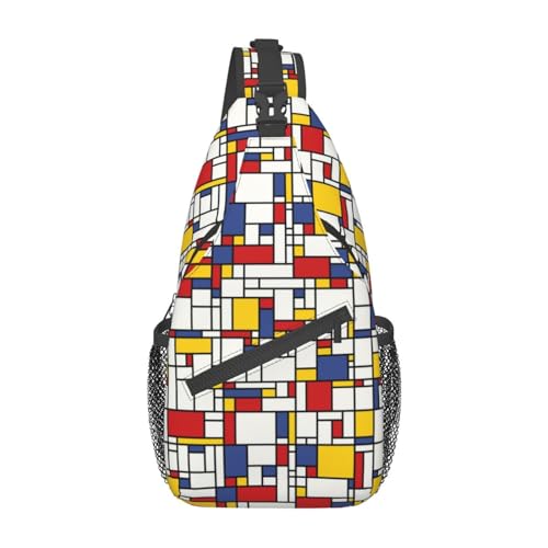 Mondrian Red Yellow Blue Sling Backpack Chest Bag Crossbody Shoulder Bag Gym Cycling Travel Hiking Daypack For Men Women