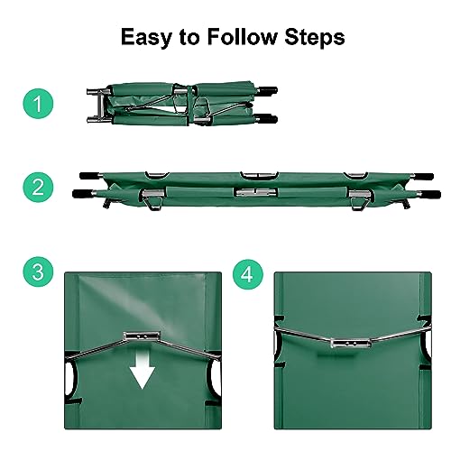 Image of Folding Stretcher for Medical Emergency Heavy Duty Handles | Portable Travel Emergency Medical Stretcher for Patient Transport, Straps and Carrying Case, High-Grade Aluminum Alloy, Green