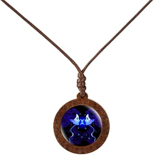 LODMLOER Zodiac Sign Necklace Jewelry Gift,Rustic Wood And Glass 12 Constellation Sign Necklace,Lucky Constellation Necklace Birthday Christmas Valentine'S Day Gift,Gemini