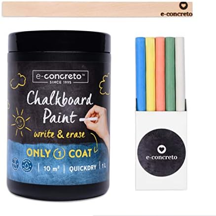 e-concreto One Coat Blackboard Paint Black + Chalk (1000ml) | Water-based and Non-toxic | Black Chalkboard Paint