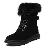 [TRVELBETT] ムートンブーツ スノーブーツ ウィンターブーツ 大きいサイズ 歩きやすい レディース 裏ボアショートブーツ 厚底スニーカー 防滑 秋冬 ブーツ 冬 裏起毛 もこもこ ふわふわ あったか 雪靴 アウトドアシューズ 疲れにくい 美脚 (ブラック,21.5 cm)