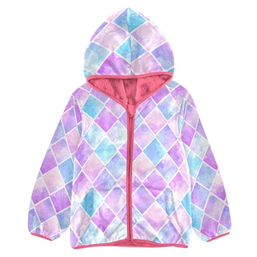 OTVEE Colorful Rhombus Purple Blue Kids Hoodie Jacket Fall Spring Full Zip Warm Outwear Coat