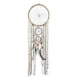 Caught Dreams Dream Catcher ~ Natural String Wool & Feathers, BOHO, Hippie, Bohemian Style 10.5