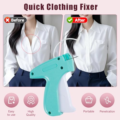Image of Aqua and White Mini Tagging Stitch Gun for Clothing- Tagging Gun Clothes Stapler Sewing Hemming Tool Stitching Gun with 6 Needles and 2000 Blackand 2000 White Fasteners
