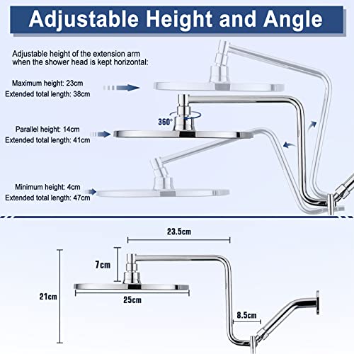 Ydmeet Dual Shower Head Combo, 10" Rain Shower Head, Adjustable 12" Shower Extension Arm, 3 Way Diverter With Extender Mount, Handheld Showerhead With 71" Hose, Polished Chrome #TOP2