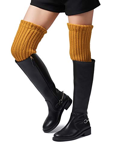 Leotruny Women's Winter Over Knee High Footless Socks Knit Leg Warmers (Yellow)