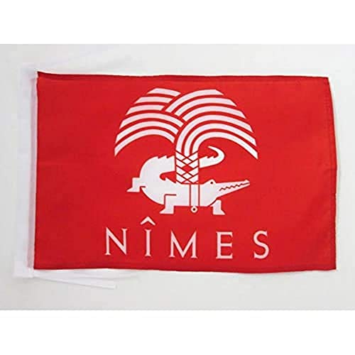 AZ FLAG - Drapeau Nîmes - 45x30 cm - Pavillon Crocodile Nîmois 100% Polyester Avec Deux Cordelettes - 20g