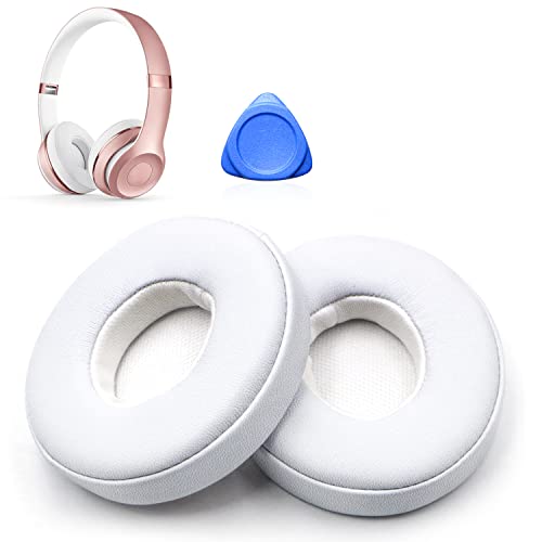 Coussinets d'oreille, Oreillettes de Remplacement pour Beats Solo 2 & Solo 3 Wireless, Cache-Oreilles Couverts en Cuir Protéine, Supression de Bruit Mousse à Mémoire - Blanc