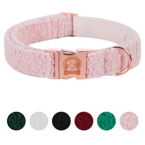 MR. CHUBBYFACE Pink Fleece Dog Collar, Christmas Fleece Pet Collar with Metal Buckle, Adjustable...