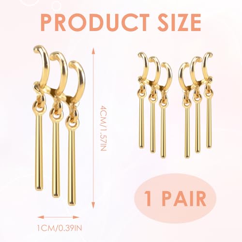1 Pairs Gold Triple Earrings Clip with Single Ear Piercing for Women Men Cosplay & Anime Lovers, Anime Merch Jewelry Accessories for Daily Exhibition & Comic-Con Performance Cosplay Costumes4