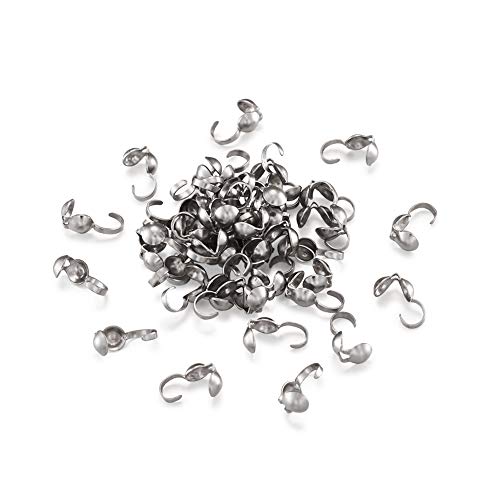 Pandahall 60Pcs Stainless Steel Open Bead Tips Knot Cover Tiny Clamshell Fold-Over Calotte Ends Caps for Knots & Crimp Jewelry Making